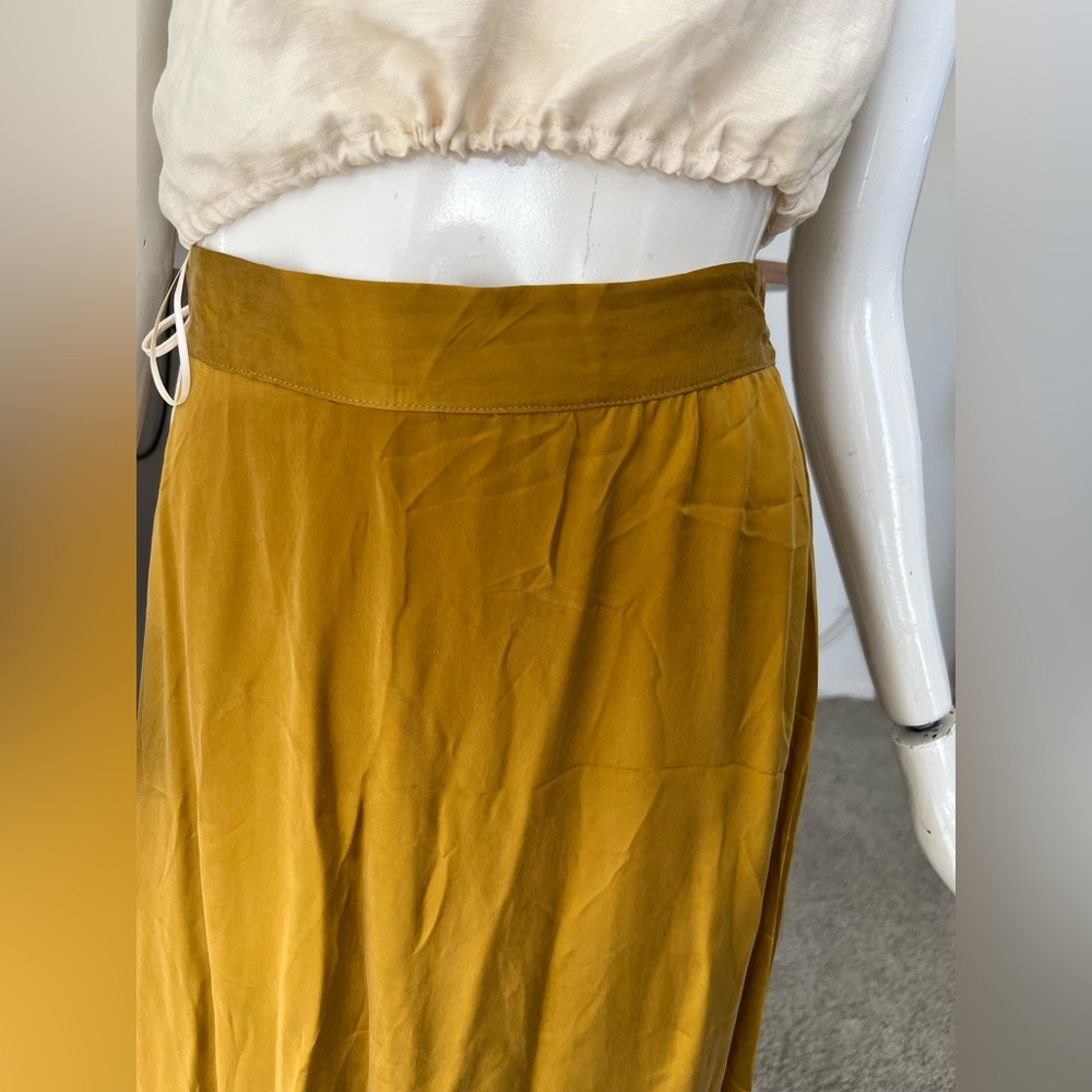 Amour Vert Gold Blaze Midi Skirt Yellow Cupro Silk- SUPER CUTE! - Picture 9 of 14